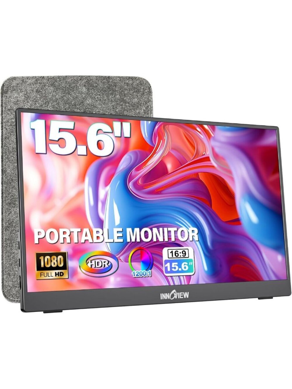 15.6" Portable 1080P Monitor for Laptop, Ultra-Slim, Adjustable Stand, USB C